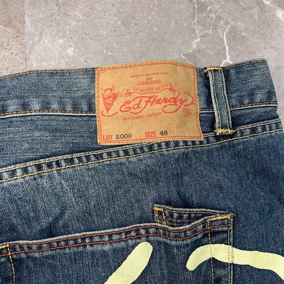 Vintage Ed Hardy Jeans Mens 48x34 Dead Stock Baggy Christian Audigier y2k Skull - Picture 8 of 16